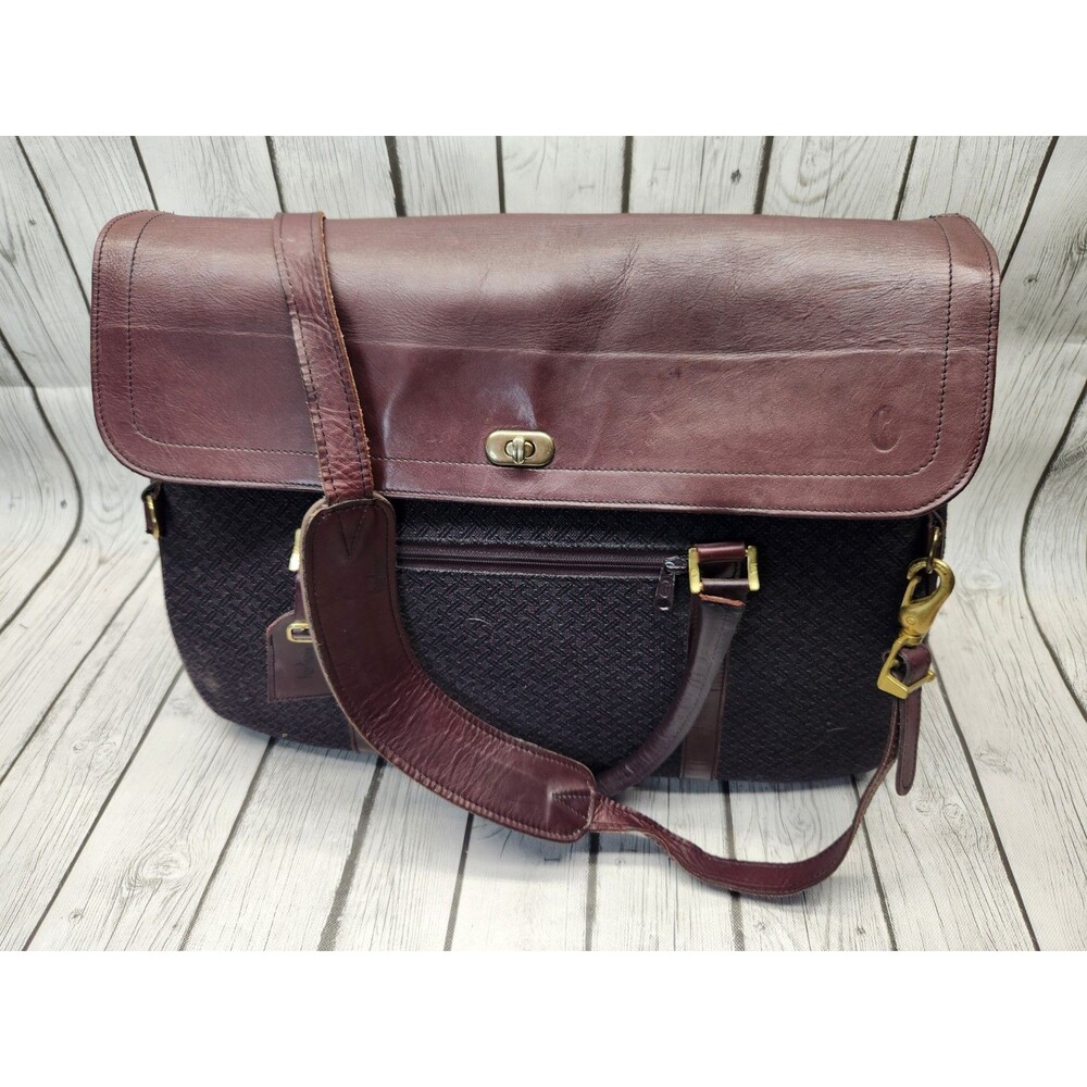 Hartmann Tweed Burgundy Leather Briefcase Attache Case Tote Overnight Bag Travel
